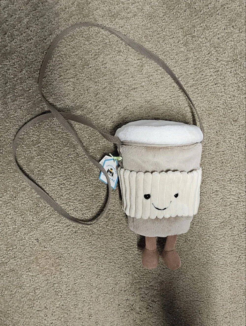 Jellycat Plush Coffee Cup Crossbody Bag - Cream, Tan, Brown
